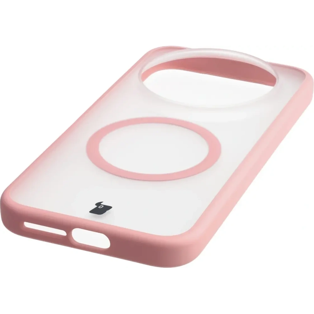 Etui z pierścieniem magnetycznym + szkło hartowane Bizon MatteO Pack do Xiaomi 17 Ultra, przydymione-jasnoróżowe