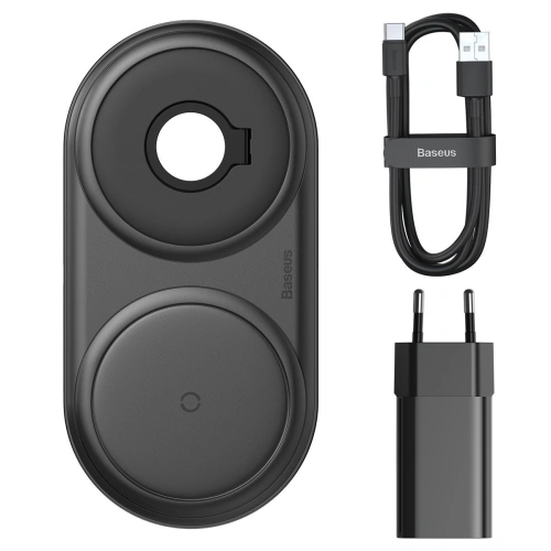 Bezprzewodowa ładowarka indukcyjna 2w1 Baseus Planet, smartfon + Apple Watch, 24W (czarna)