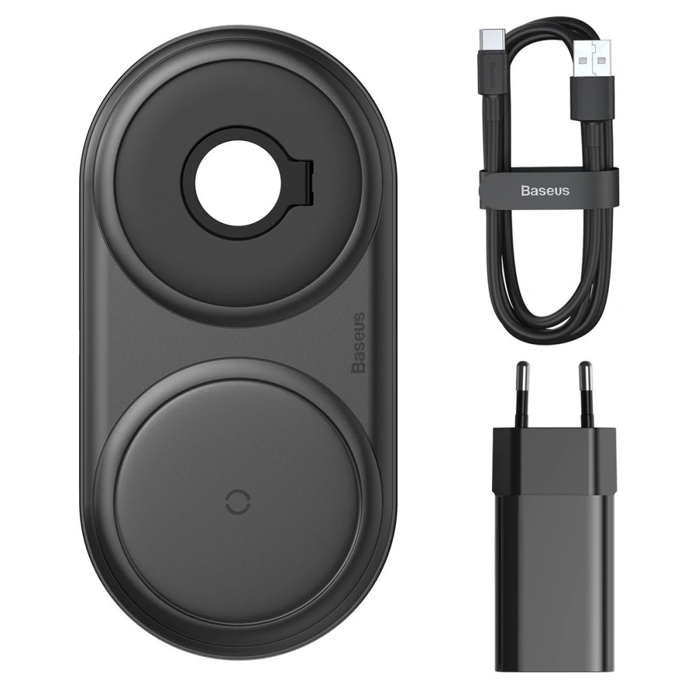 Hurtownia GSM - Bezprzewodowa ładowarka indukcyjna 2w1 Baseus Planet, smartfon + Apple Watch, 24W (czarna) - BSU1725BLK - {ean13} - Hurt