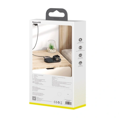 Bezprzewodowa ładowarka indukcyjna 2w1 Baseus Planet, smartfon + Apple Watch, 24W (czarna)