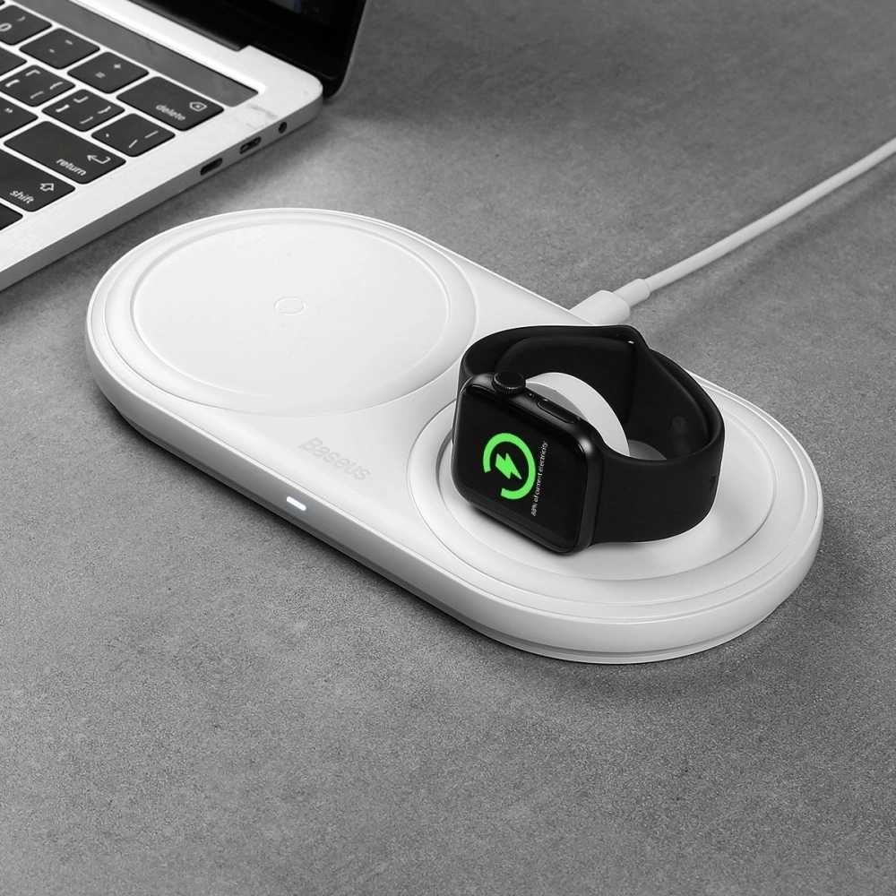 Wholesale 2in1 Baseus Planet wireless induction charger, smartphone + Apple Watch, 24W (white) - BSU1726WHT - {ean13} - Hurt