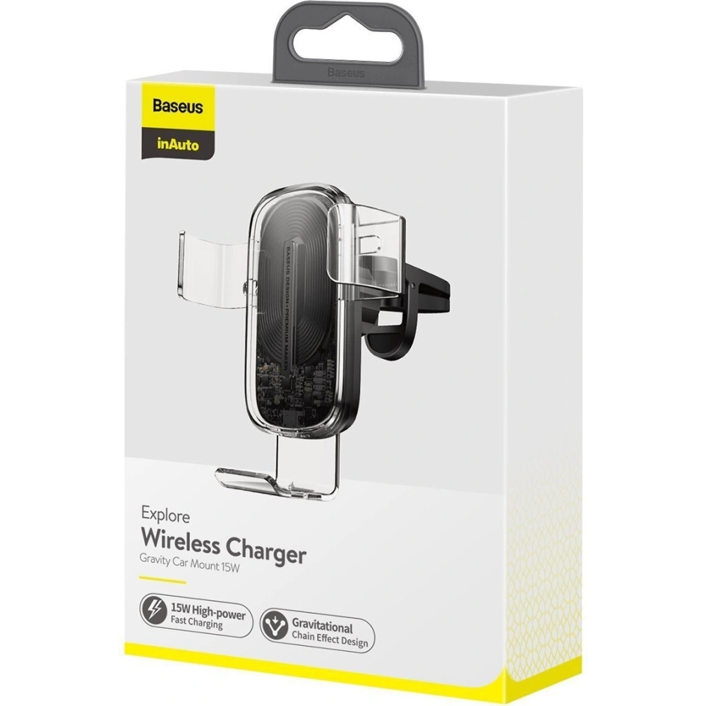 Wholesale Baseus Explore Gravity Car Mount with Wireless Charger 15W (clear) - BSU1727CL - {ean13} - Hurt