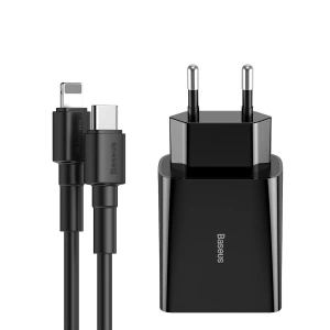 Sada nabíječky síťová USB-C PD Baseus Mini, Power Delivery 18W a kabelu USB-C - Lightning 1m (černý) 5ks.