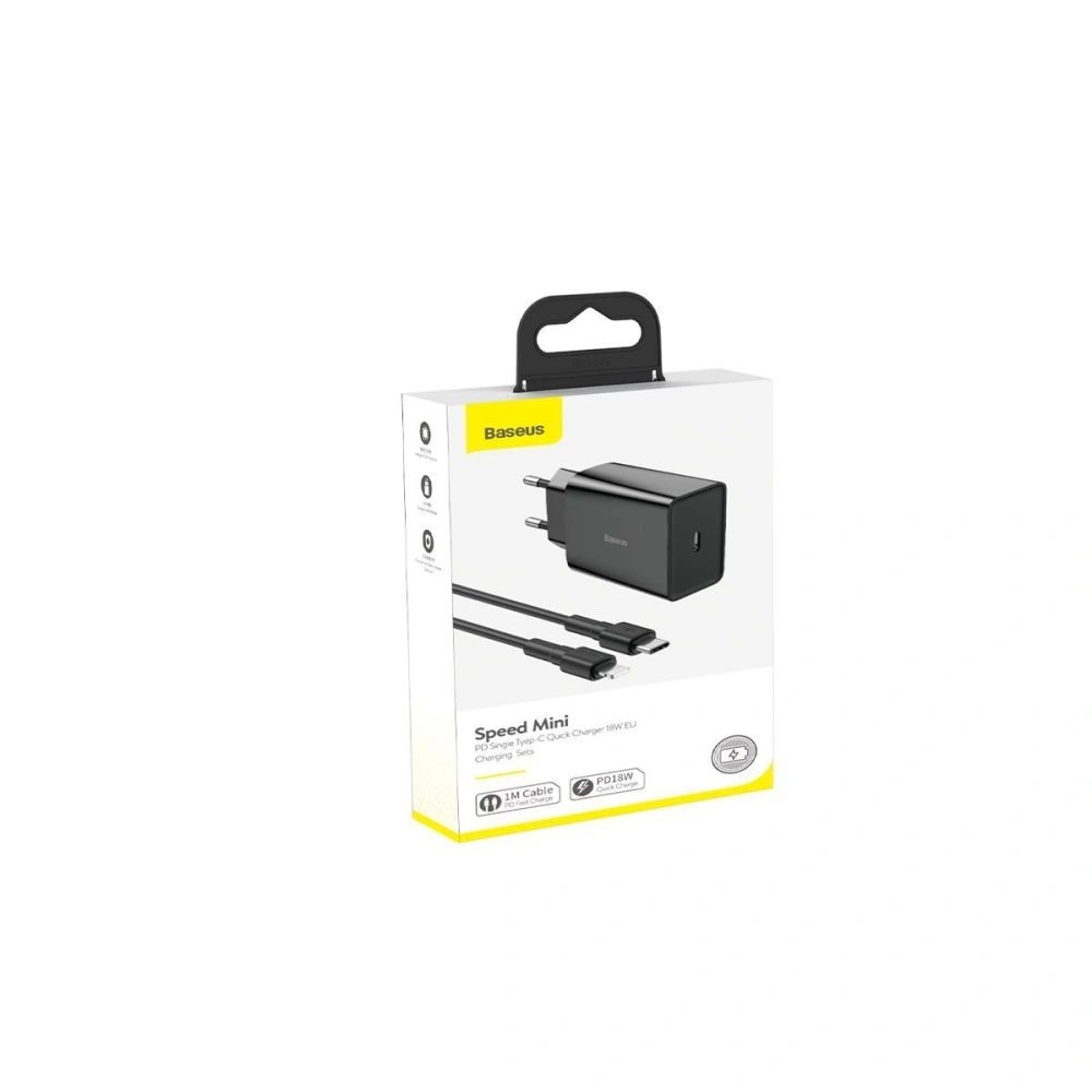 Hurtownia GSM - Zestaw ładowarki sieciowa USB-C PD Baseus Mini, Power Delivery 18W i kabla USB-C - Lightning 1m (czarny) 5szt. - BSU1732BLK - {ean13} - Hurt
