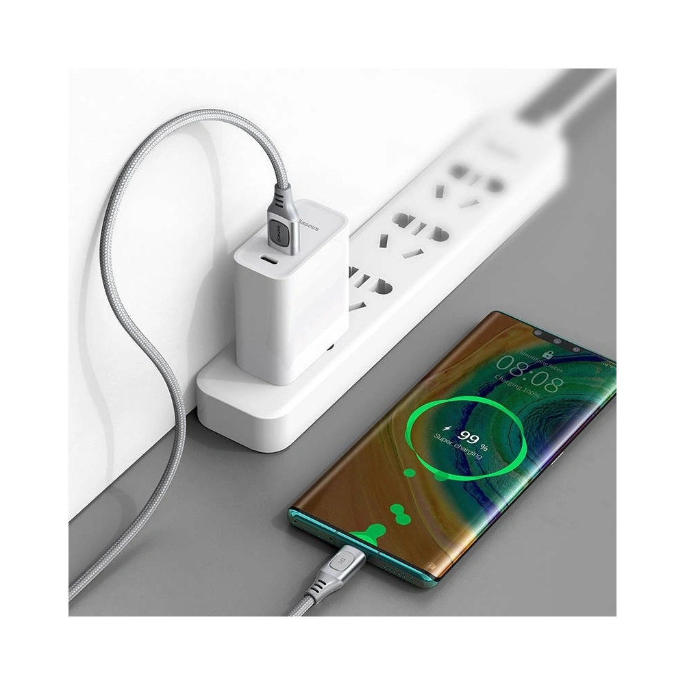 Hurtownia GSM - Kabel szybkiego ładowania USB-C Baseus Flash, QC 3.0, Huawei SCP, Samsung AFC, 5A, 2m (srebrny) - BSU1750SLV - {ean13} - Hurt