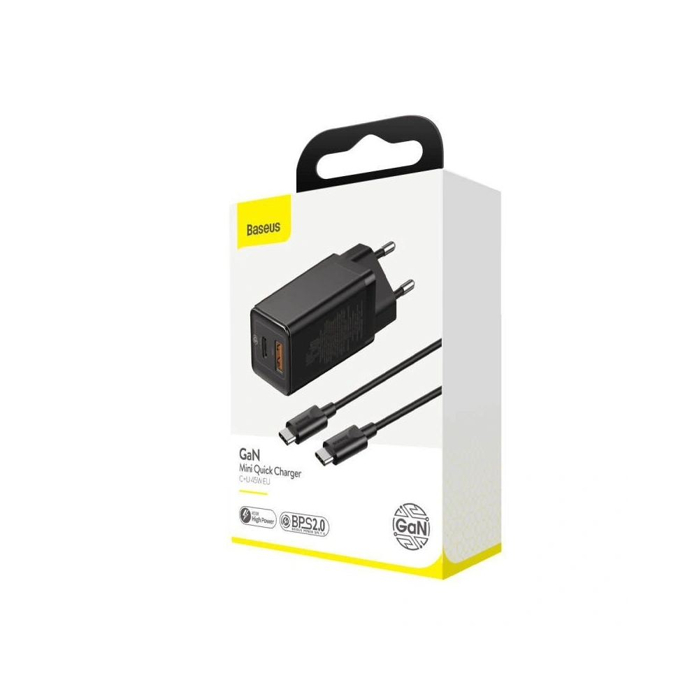 Wholesale Baseus quick charger GaN2 C+U, 45W, EU (black) - BSU1754BLK - {ean13} - Hurt