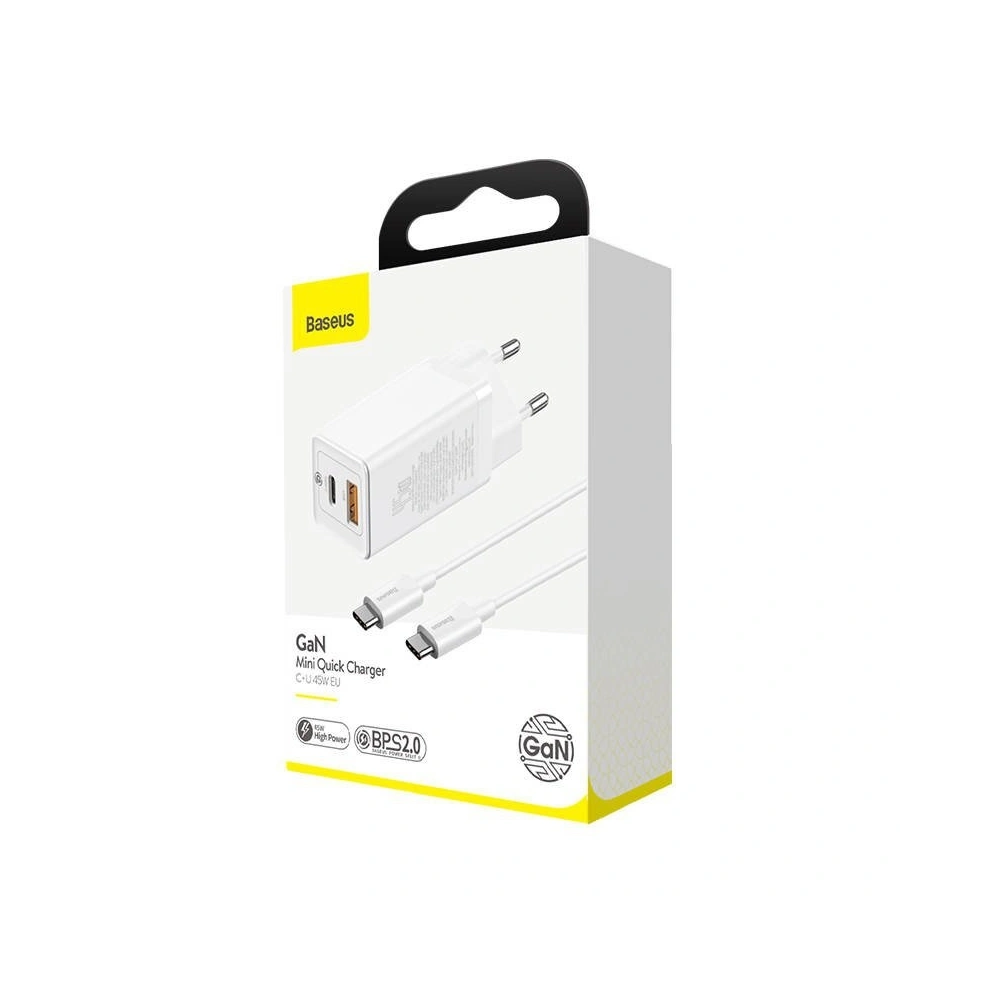 Hurtownia GSM - Ładowarka sieciowa Baseus GaN2 C+U, 45W, EU (biała) - BSU1755WHT - {ean13} - Hurt