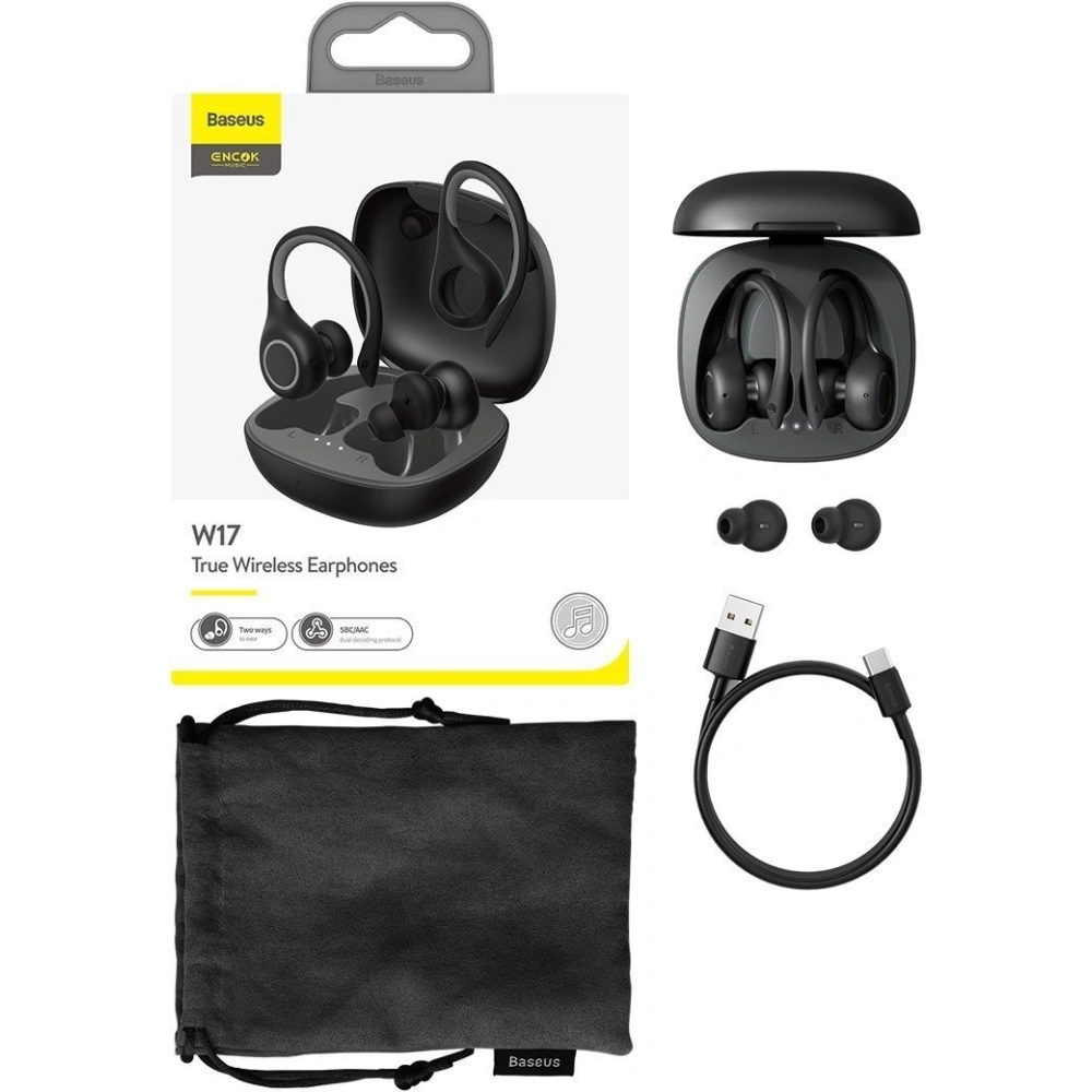 Hurtownia GSM - Bezprzewodowe słuchawki Baseus Encok W17 TWS, Bluetooth 5.0 (czarne) - BSU1759BLK - {ean13} - Hurt