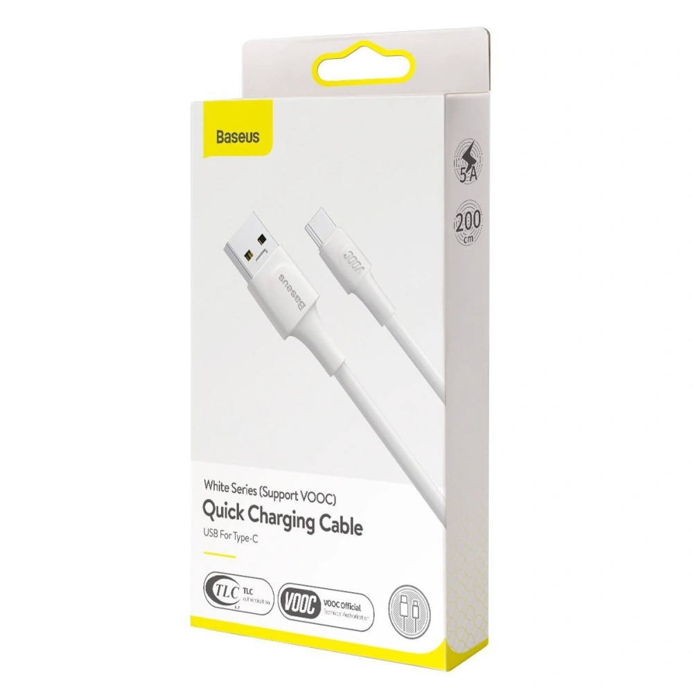 Hurtownia GSM - Kabel USB-C Baseus White Series, VOOC, QC, 5A, 2m (biały) - BSU1761WHT - {ean13} - Hurt