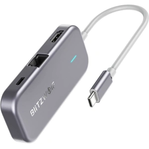 Adapter 6w1 Blitzwolf BW-TH10 Hub USB-C do 3xUSB 3.0, HDMI, RJ45, AUX, USB-C PD 3.0 100W