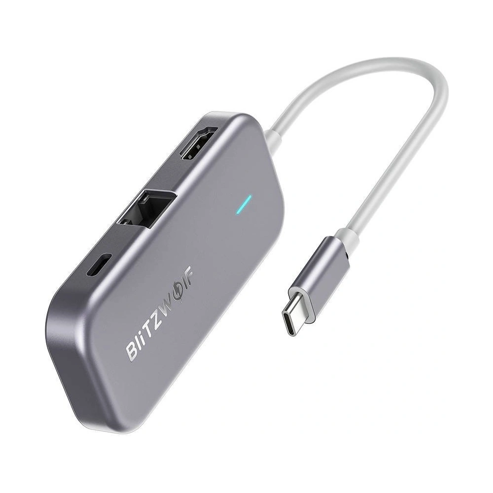 Hurtownia GSM - Adapter 6w1 Blitzwolf BW-TH10 Hub USB-C do 3xUSB 3.0, HDMI, RJ45, AUX, USB-C PD 3.0 100W - BLZ295 - {ean13} - Hurt
