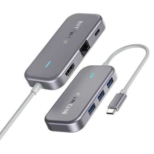 Adapter 6w1 Blitzwolf BW-TH10 Hub USB-C do 3xUSB 3.0, HDMI, RJ45, AUX, USB-C PD 3.0 100W
