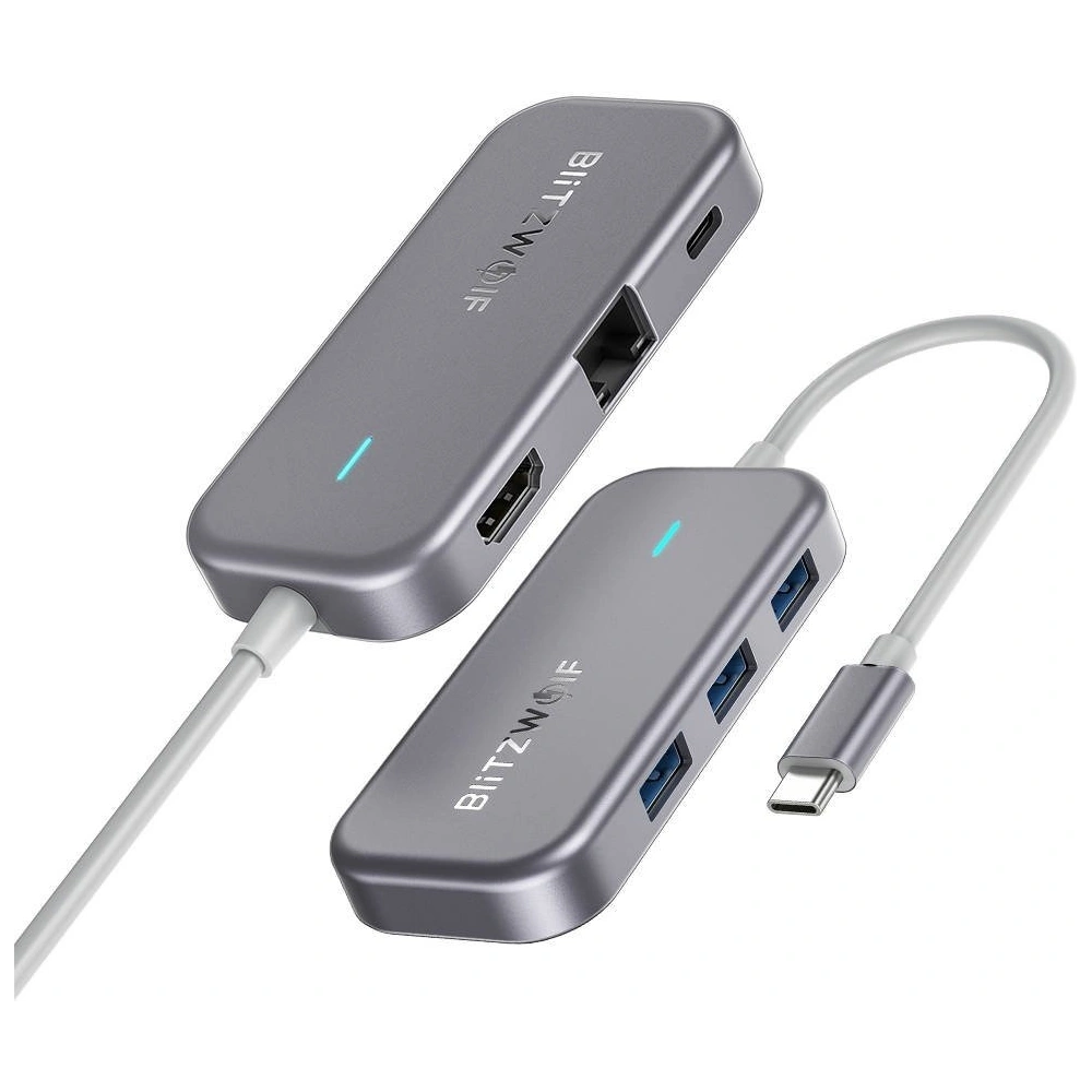 Hurtownia GSM - Adapter 6w1 Blitzwolf BW-TH10 Hub USB-C do 3xUSB 3.0, HDMI, RJ45, AUX, USB-C PD 3.0 100W - BLZ295 - {ean13} - Hurt