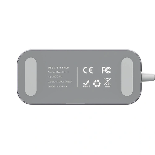 Adapter 6w1 Blitzwolf BW-TH10 Hub USB-C do 3xUSB 3.0, HDMI, RJ45, AUX, USB-C PD 3.0 100W