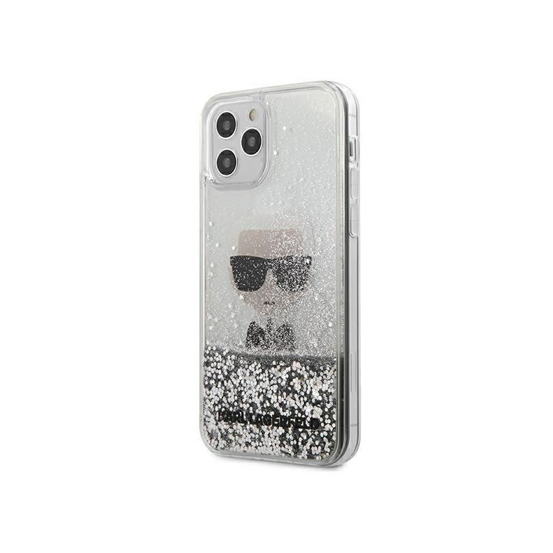 Karl Lagerfeld Distributor - 3700740483428 - KLD317SLV - Karl Lagerfeld KLHCP12LGLIKSL Apple iPhone 12 Pro Max silver hardcase Ikonik Liquid Glitter - B2B homescreen