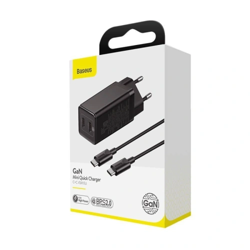 Ładowarka sieciowa Baseus GaN2 C+C, 45W, EU (czarna)