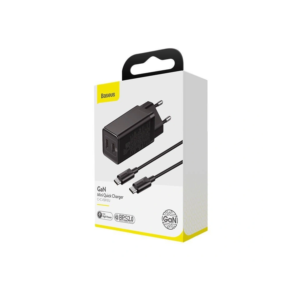 Hurtownia GSM - Ładowarka sieciowa Baseus GaN2 C+C, 45W, EU (czarna) - BSU1769BLK - {ean13} - Hurt
