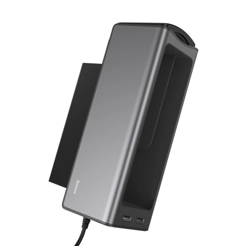 Baseus Deluxe Metalowy organizer samochodowy z uchwytem na kubek, 2x ładowanie USB (czarny)