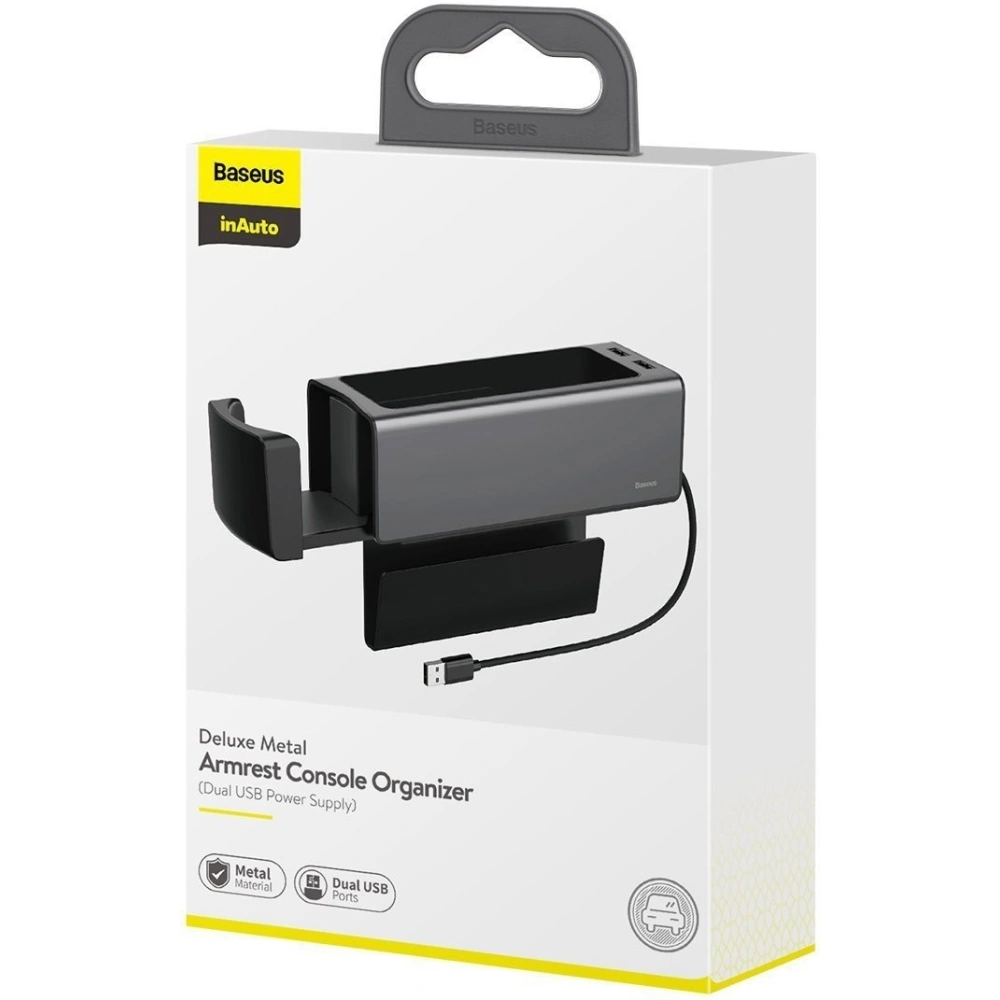Hurtownia GSM - Baseus Deluxe Metalowy organizer samochodowy z uchwytem na kubek, 2x ładowanie USB (czarny) - BSU1771BLK - {ean13} - Hurt