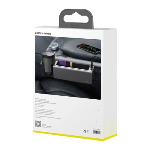 Baseus Deluxe Metalowy organizer samochodowy z uchwytem na kubek, 2x ładowanie USB (czarny)