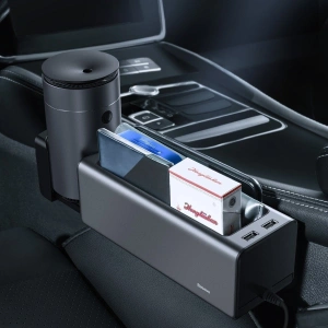 Wholesale Baseus Deluxe Metal car organizer with cup holder, 2x USB charge (black) - BSU1771BLK - {ean13} - Hurt