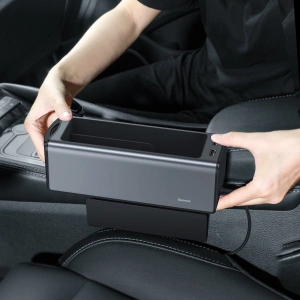 Wholesale Baseus Deluxe Metal car organizer with cup holder, 2x USB charge (black) - BSU1771BLK - {ean13} - Hurt
