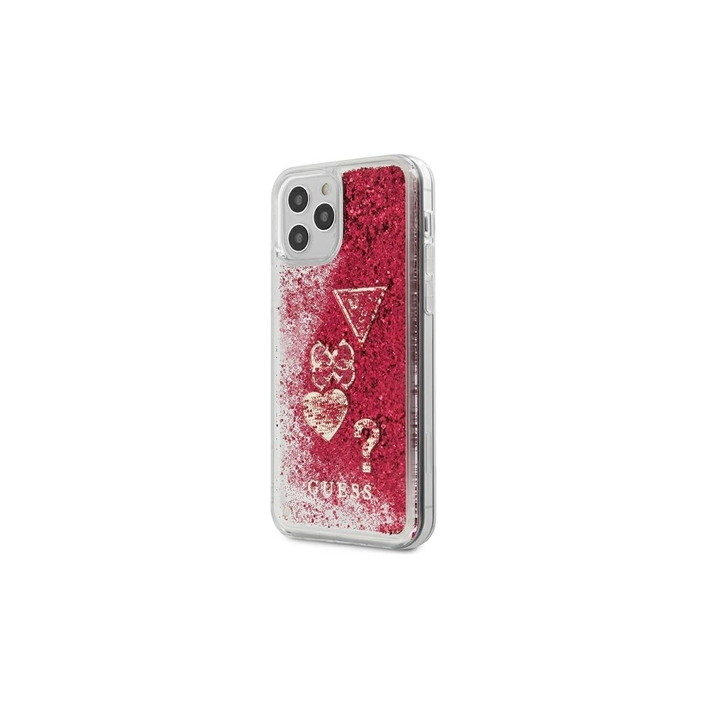 Wholesale Guess GUHCP12MGLHFLRA Apple iPhone 12/12 Pro raspberry hardcase Glitter Charms - GUE613RAS - {ean13} - Hurt