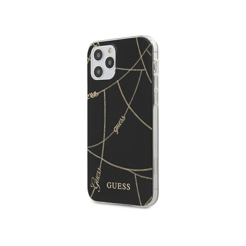 Guess Distributor - 3700740481318 - GUE618BLK - Guess GUHCP12MPCUCHBK Apple iPhone 12/12 Pro black hardcase Gold Chain Collection - B2B homescreen