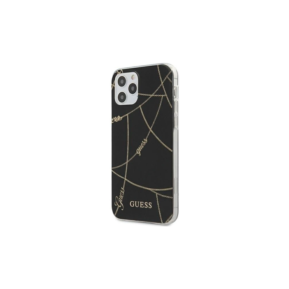 Wholesale Guess GUHCP12MPCUCHBK Apple iPhone 12/12 Pro black hardcase Gold Chain Collection - GUE618BLK - {ean13} - Hurt