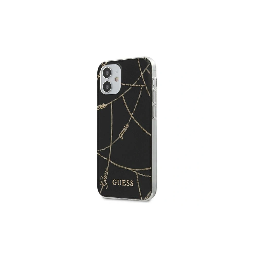 Wholesale Guess GUHCP12SPCUCHBK Apple iPhone 12 mini black hardcase Gold Chain Collection - GUE639BLK - {ean13} - Hurt