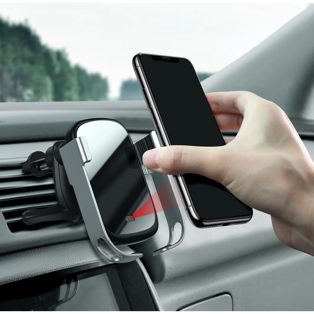 Wholesale Car holder for Baseus Rock-solid phone with 10W wireless charger (silver) - BSU1798SLV - {ean13} - Hurt