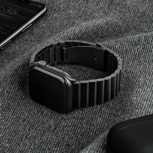 Pasek UNIQ Strova Apple Watch 4/5/6/7/SE/8/9/Ultra 44/45/49mm Stainless Steel czarny/midnight black