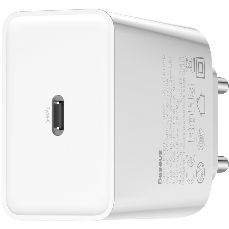 Hurtownia Baseus - 6953156218741 - BSU1809WHT - Ładowarka sieciowa USB-C PD Baseus Mini, Power Delivery, 18W (biały) - B2B homescreen
