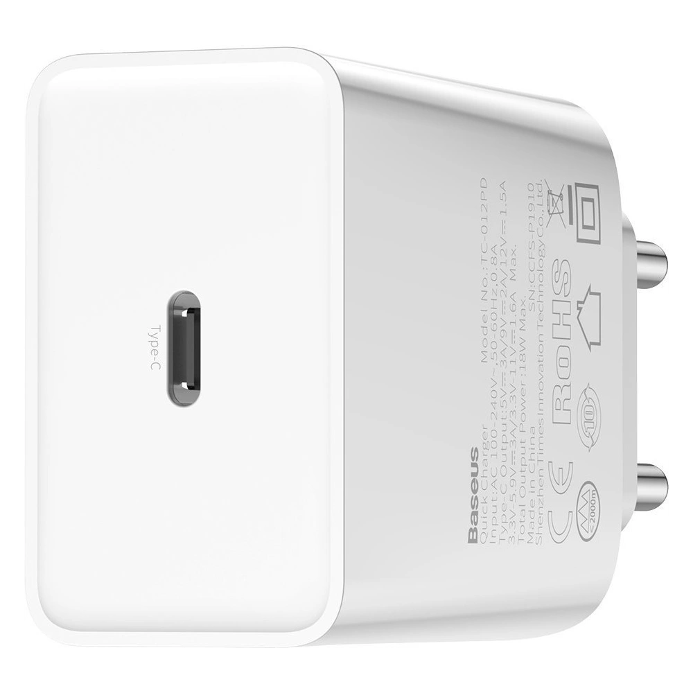 Hurtownia GSM - Ładowarka sieciowa USB-C PD Baseus Mini, Power Delivery, 18W (biały) - BSU1809WHT - {ean13} - Hurt