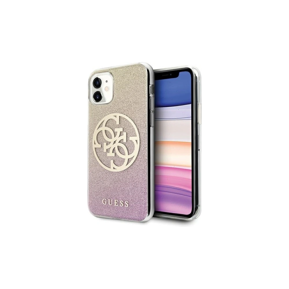 Wholesale Guess GUHCN61PCUGLPGG Apple iPhone 11 gold pink hard case Glitter 4G Circle Logo - GUE660RS - {ean13} - Hurt