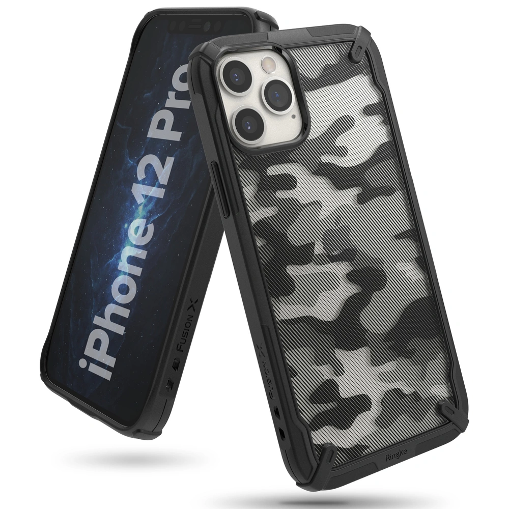 Hurtownia GSM - Etui Ringke Fusion-X Design Apple iPhone 12/12 Pro Camo (Moro) Černá - RGK1258BLK - {ean13} - Hurt