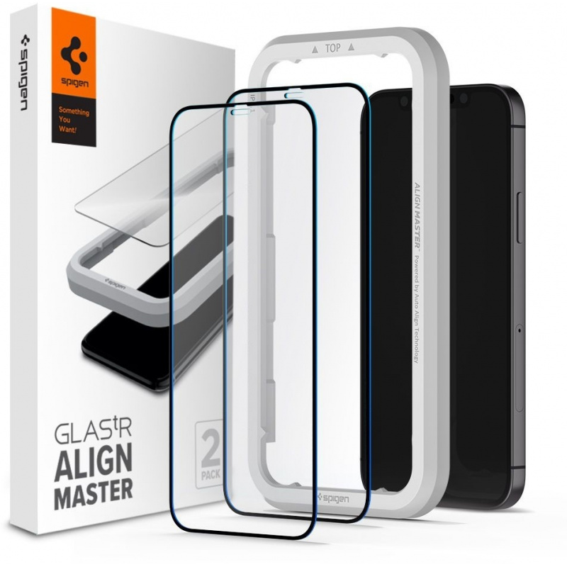 Spigen Distributor - 8809710757127 - SPN1331BLK - Spigen GLAS.tR AlignMaster Apple iPhone 12/12 Pro Black [2 PACK] - B2B homescreen