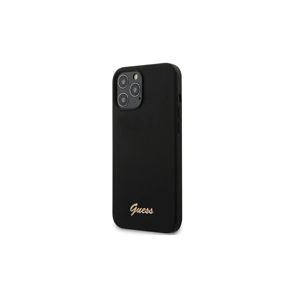 Wholesale Guess GUHCP12LLSLMGBK Apple iPhone 12 Pro Max black hardcase Silicone Script Gold Logo - GUE674BLK - {ean13} - Hurt