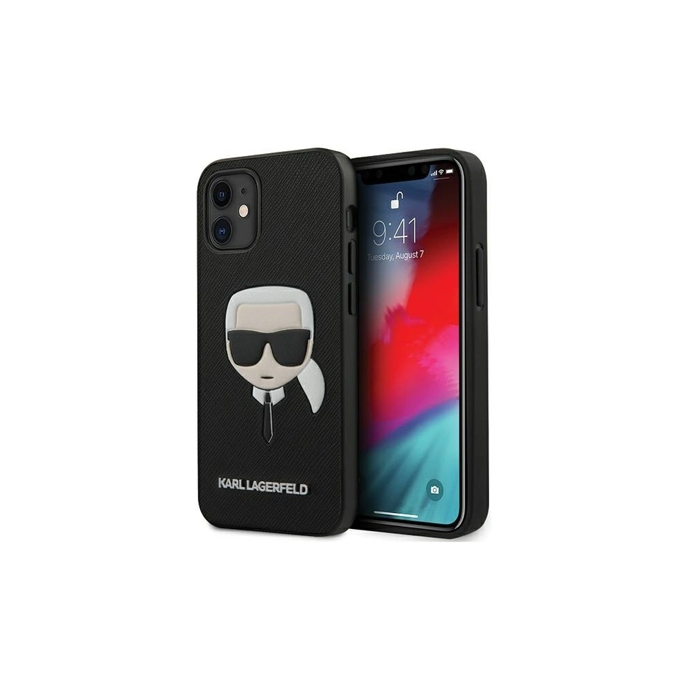 Wholesale Karl Lagerfeld KLHCP12SSAKHBK Apple iPhone 12 mini black hardcase Saffiano Ikonik Karl`s Head - KLD373BLK - {ean13} - Hurt