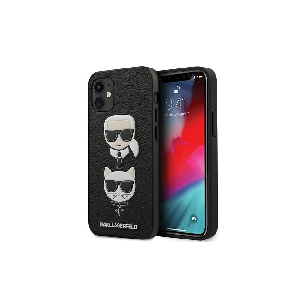 Wholesale Karl Lagerfeld KLHCP12SSAKICKCBK Apple iPhone 12 mini black hardcase Saffiano Ikonik Karl&Choupette Head - KLD374BLK - {ean13} - Hurt