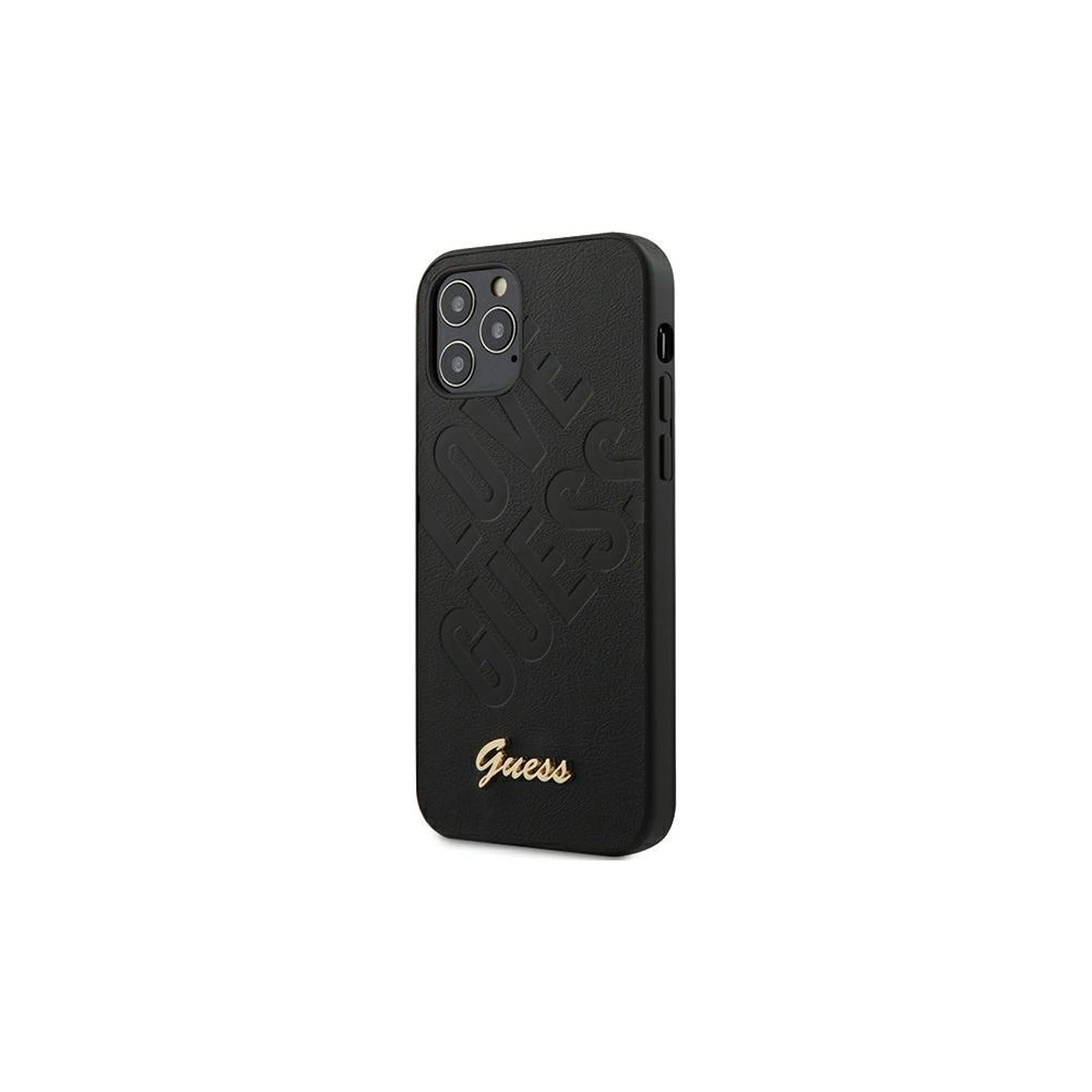 Wholesale Guess GUHCP12LPUILGBK Apple iPhone 12 Pro Max black hardcase Iridescent Love Script Gold Logo - GUE680BLK - {ean13} - Hurt