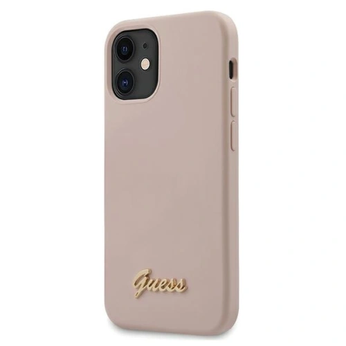 Etui Guess GUHCP12SLSLMGLP Apple iPhone 12 mini jasnoróżowy/light pink hardcase Silicone Script Gold Logo