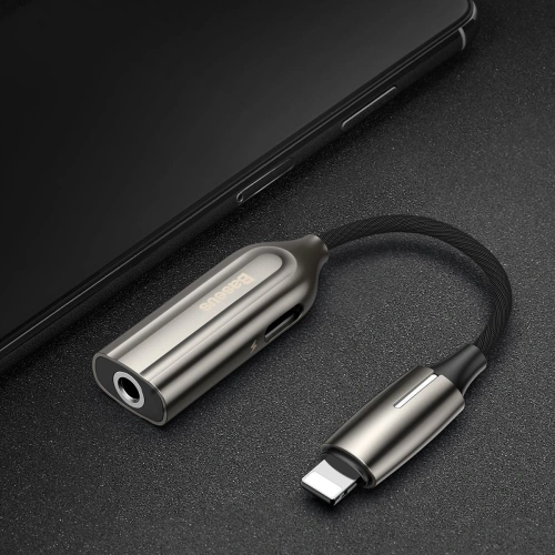 Adapter Audio Baseus L56 Lightning do Jack 3.5mm i Lightning (srebrny)
