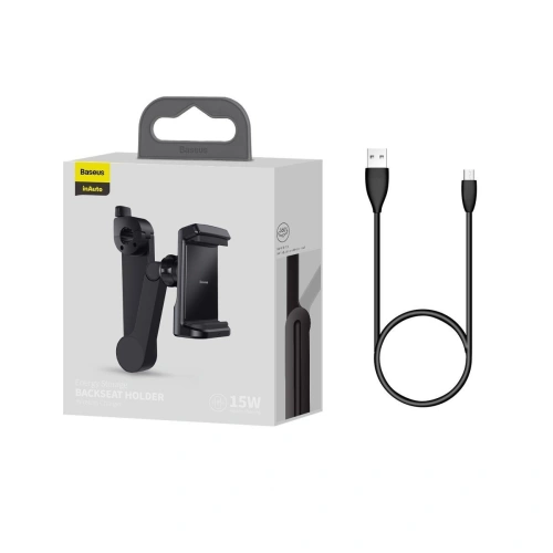 Uchwyt na zagłówek samochodowy do telefonu Baseus Energy z ładowarką (Czarny)