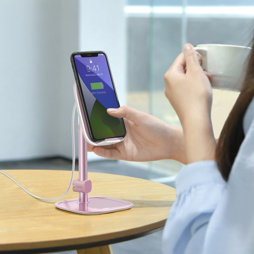 Wholesale Baseus Literary Youth Desktop Bracket (Telescopic with Wireless Charging) Rose gold - BSU1828PNK - {ean13} - Hurt