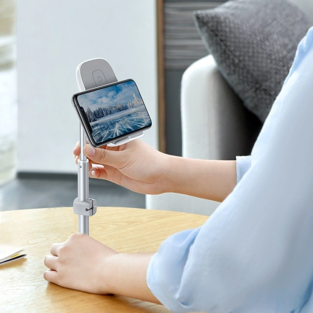 Wholesale Baseus Literary Youth Desktop Bracket (Telescopic with Wireless Charging) Silver - BSU1829SLV - {ean13} - Hurt