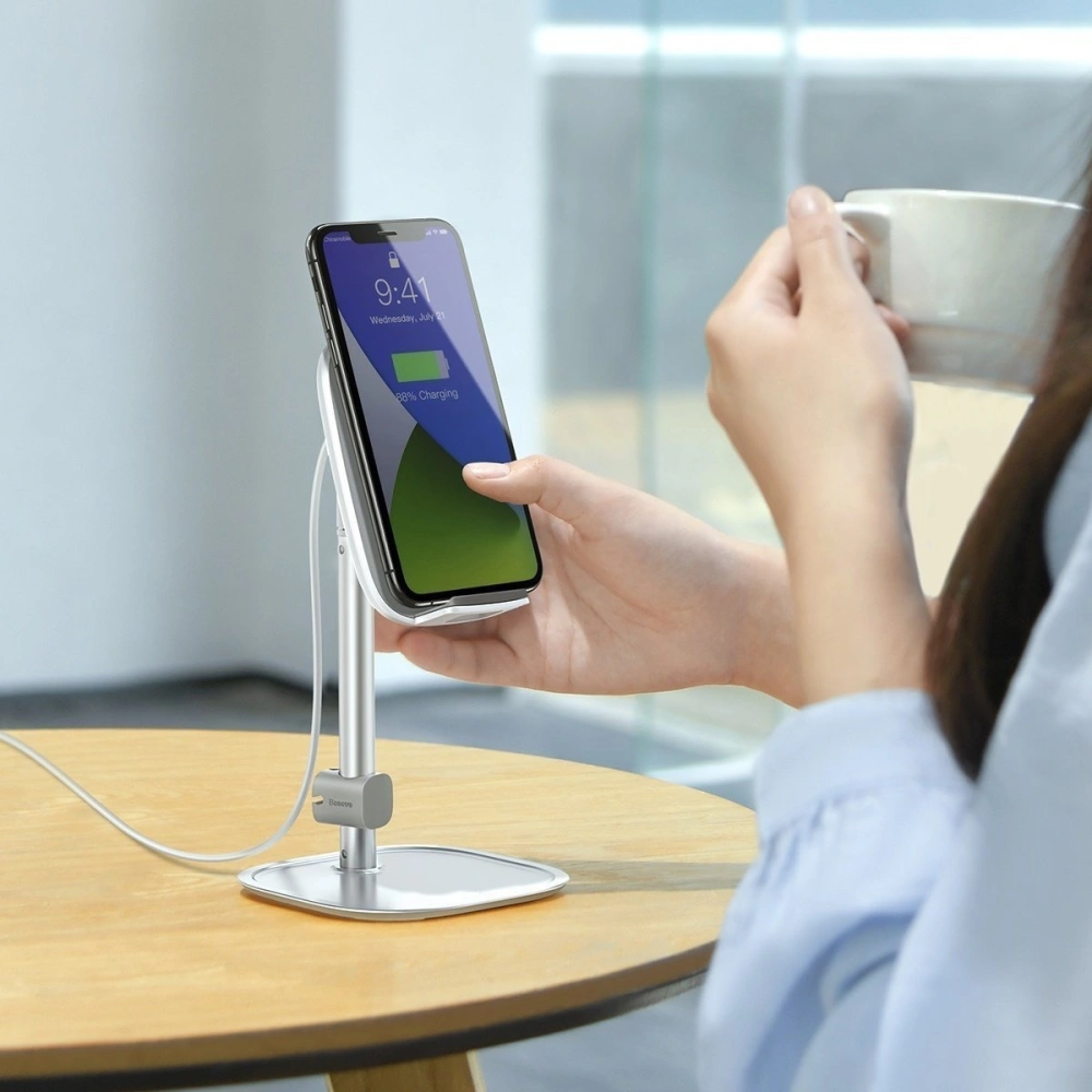 Wholesale Baseus Literary Youth Desktop Bracket (Telescopic with Wireless Charging) Silver - BSU1829SLV - {ean13} - Hurt