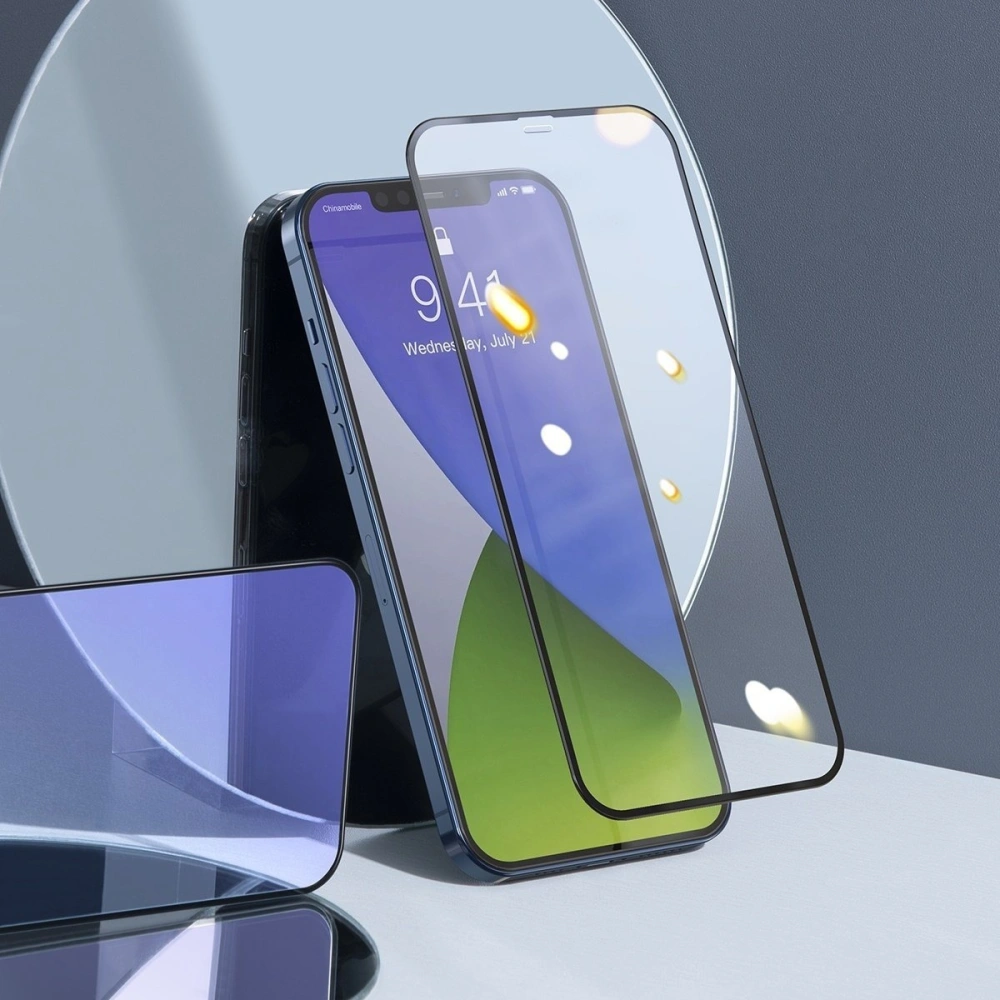 Wholesale Tempered glass 0.3mm with blue light filter Baseus Apple iPhone 12 mini (2pcs) black - BSU1842 - {ean13} - Hurt
