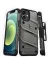 Panzergelände Zizo Bolt Cover Apple iPhone 12 mini mit 9H Glas für den Bildschirm + Ständer & Gürtelclip (grau)