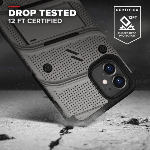 Pancerne etui Zizo Bolt Cover Apple iPhone 12 mini ze szkłem 9H na ekran + podstawka & uchwyt do paska (szary)